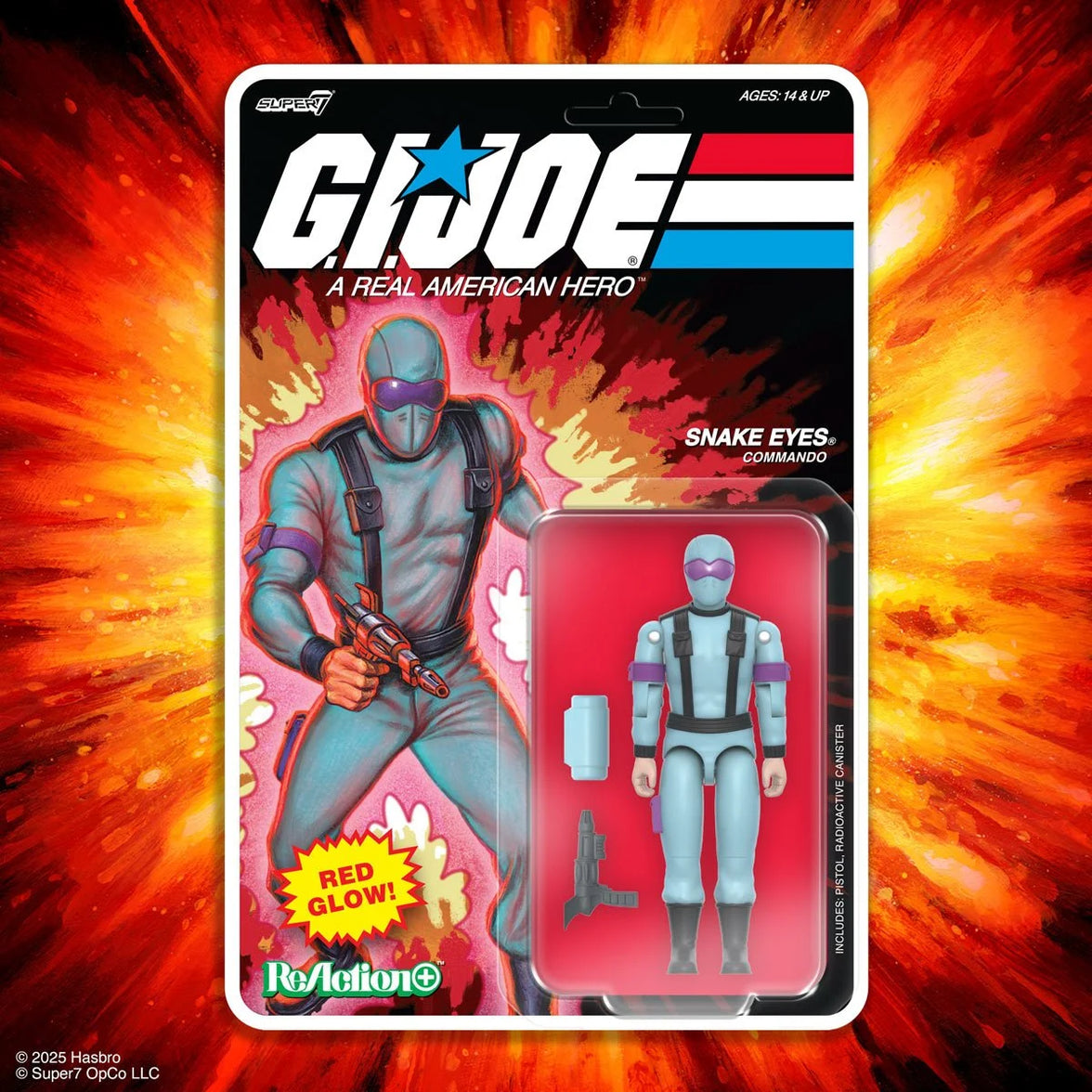 Snake Eyes Red Glow GI Joe Action Figure ReAction+ 1/18 O-Ring Design Unpunched