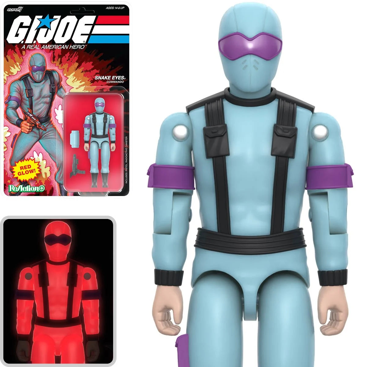 Snake Eyes Red Glow GI Joe Action Figure ReAction+ 1/18 O-Ring Design Unpunched