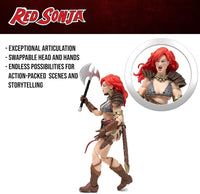 Red Sonja Deluxe Action Figure with Gladiator & Barbarian Skeletons Sold as Set of 3, red-haired warrior with axe