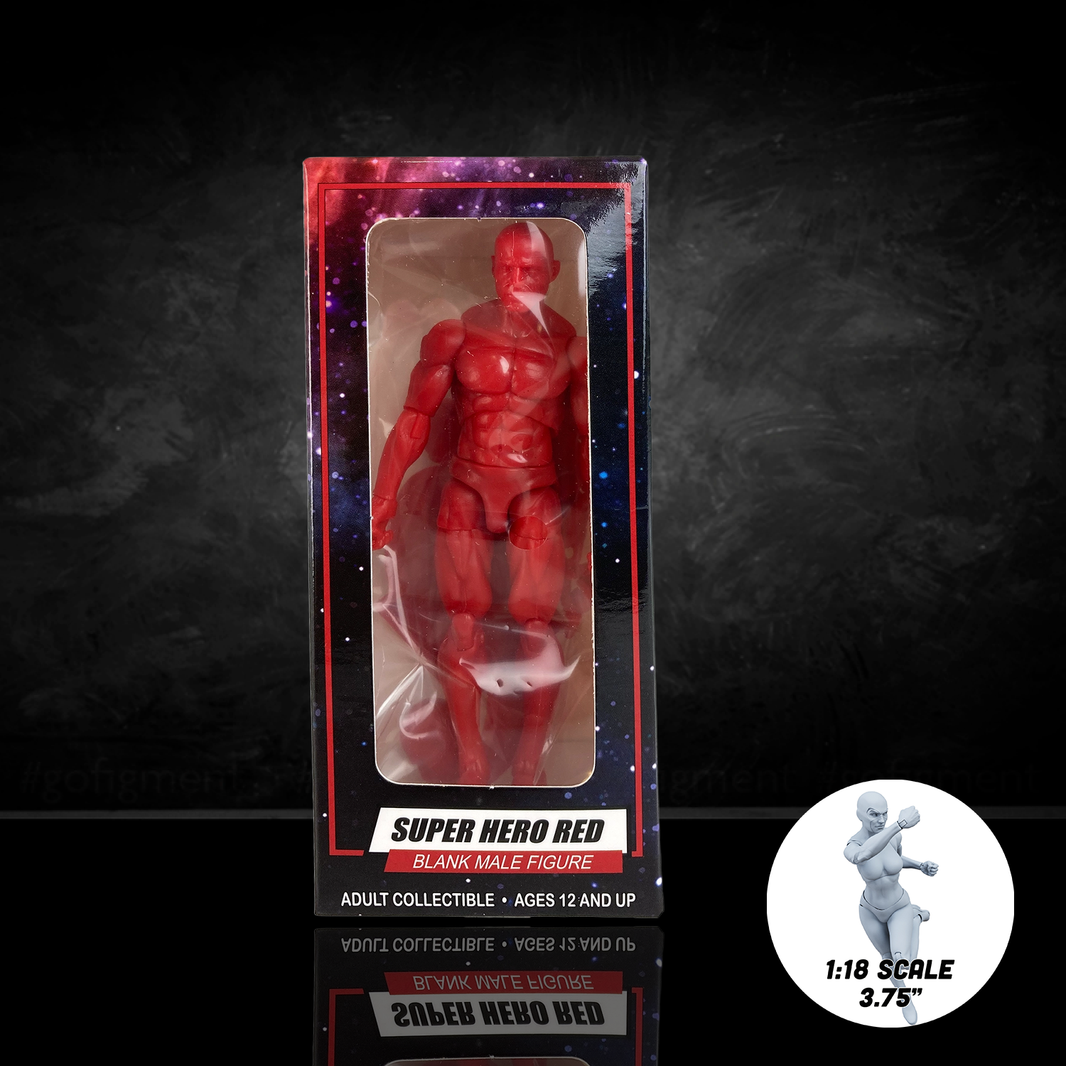 Vitruvian H.A.C.K.S. Superhero Red Blanks Male Action Figure – 1/18 Scale Collectible