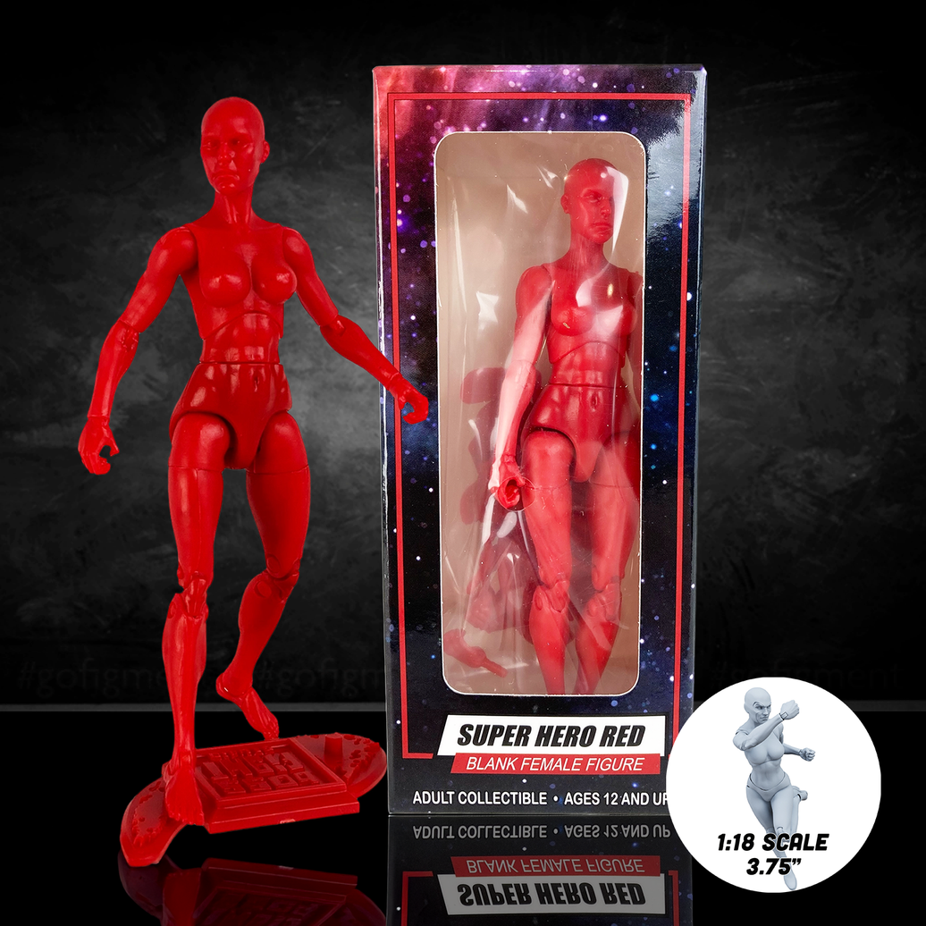 Vitruvian H.A.C.K.S. Superhero Red Blanks Female Action Figure – 1/18 Scale Collectible