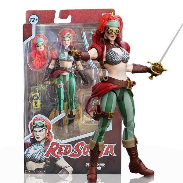 Red Sonja Steampunk Legend Epic H.A.C.K.S. 1:12 Scale Action Figure - Boss Fight Studio Llc with sword and alternate head