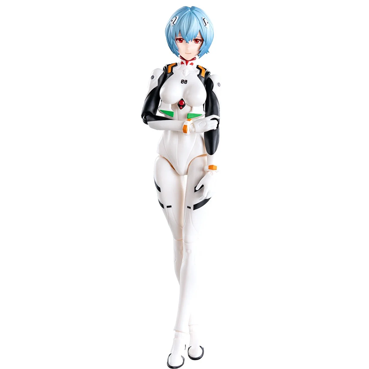 Anime-style figure with blue hair wearing a white futuristic bodysuit and black accents standing with arms crossed