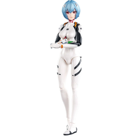 Figure of a female character with blue hair in a white futuristic bodysuit with black and orange accents