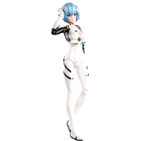 Figure of a blue-haired character in a white futuristic bodysuit with black and green accents standing on a white background.