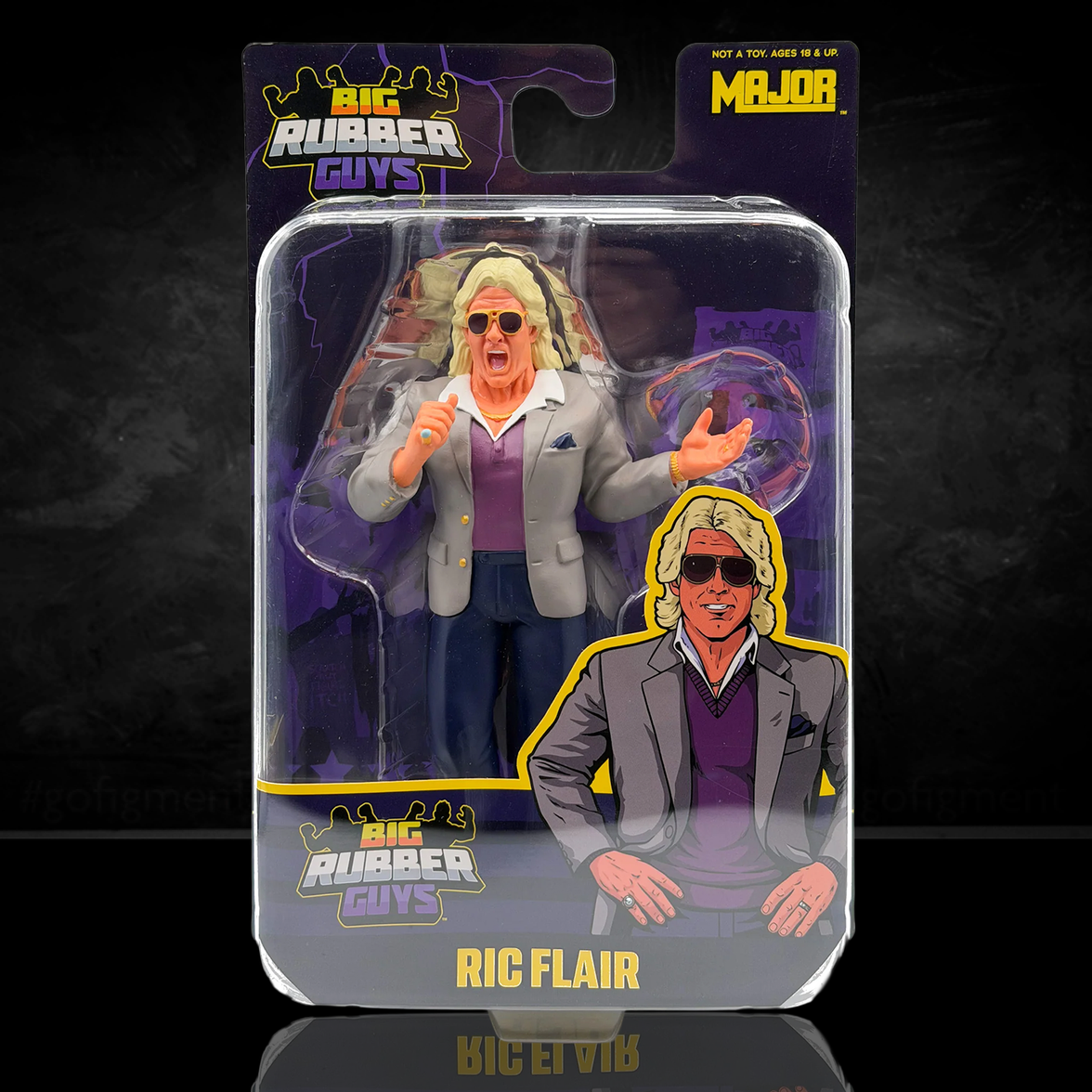 Ric Flair Suited Major Big Rubber Guys 1:9 Scale 8-Inch Posed Wrestling Figure by Major in gray blazer and purple vest