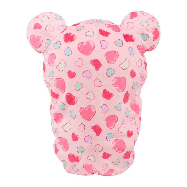 San-X Korilakkuma plush sleeping bag with pink hearts and bear ears zipper design 14.5 inches tall