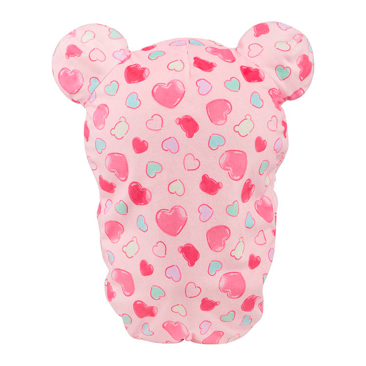 San-X Korilakkuma plush sleeping bag with pink hearts and bear ears zipper design 14.5 inches tall
