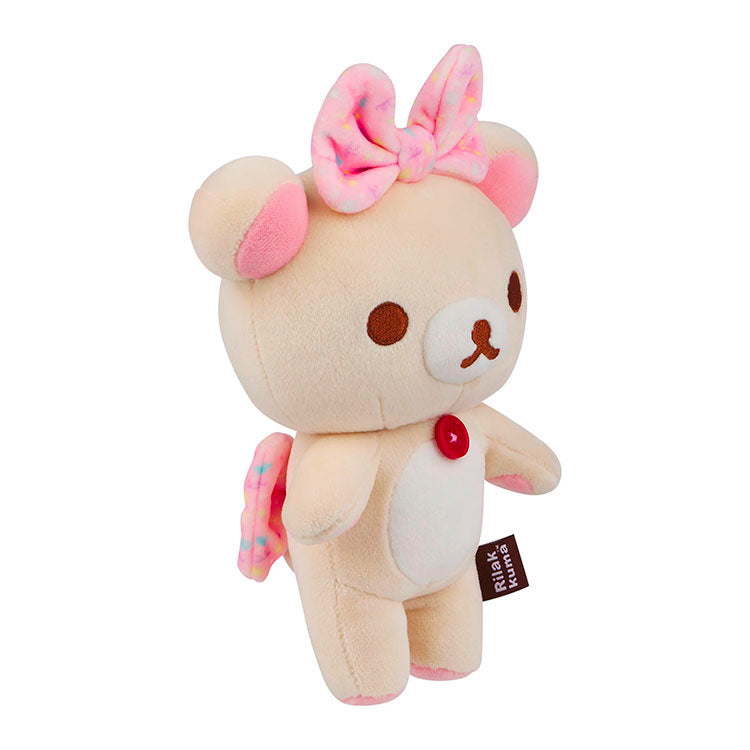 Korilakkuma mochi plush mascot bear with pink bows standing, soft and squishy, San-X official product
