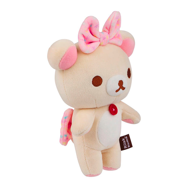 Korilakkuma mochi plush mascot bear with pink bows standing, soft and squishy, San-X official product