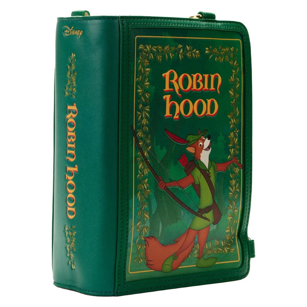 Disney Robin Hood Classic Book Convertible Crossbody Purse Loungefly green book design
