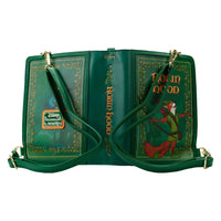 Disney Robin Hood Classic Book Convertible Crossbody Purse Loungefly green book design with character artwork