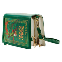 Disney Robin Hood Classic Book Convertible Crossbody Purse Loungefly green book style bag with gold details