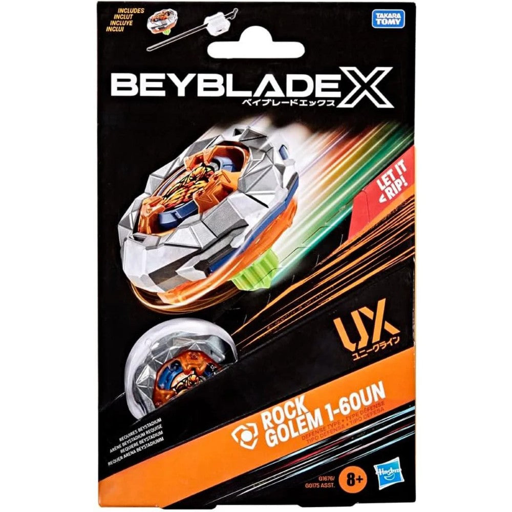Rock Golem Beyblade X UX Starter Pack Spinning Top Toy new in box with orange and silver design by Hasbro