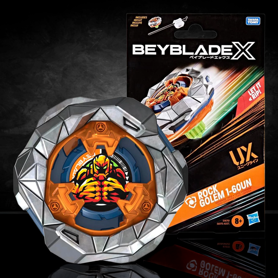Rock Golem Beyblade X UX Starter Pack Spinning Top Toy new in box by Hasbro with orange and silver design