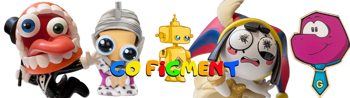 Go Figment logo with five colorful cartoon collectible characters on a white background