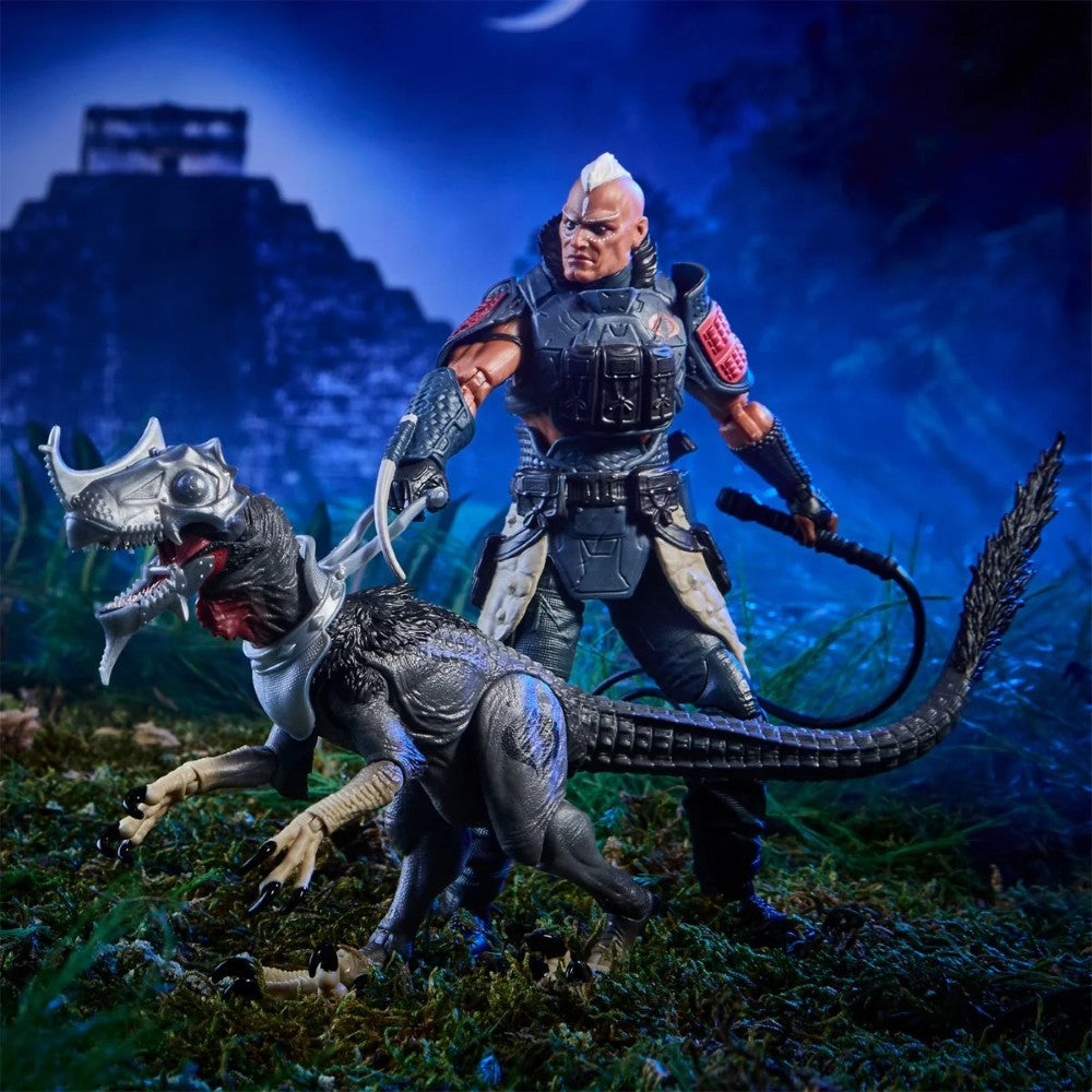 Rottclaw & Cobra Deinonychus GI Joe Classified 1:12 scale 6" Series Action Figure by Hasbro in dark jungle setting.