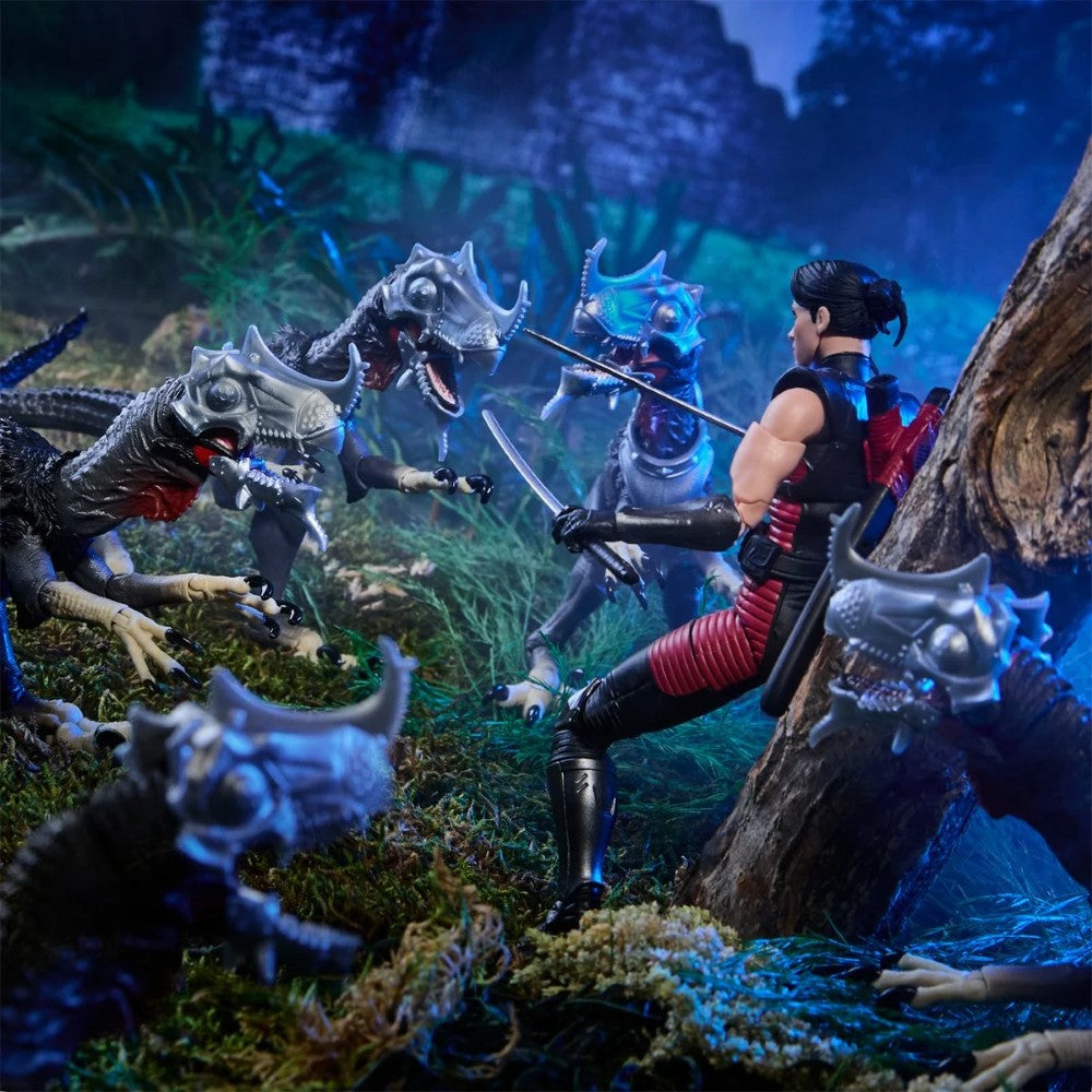 Rottclaw & Cobra Deinonychus GI Joe Classified 1:12 scale 6" Series Action Figure by Hasbro in a jungle battle scene.