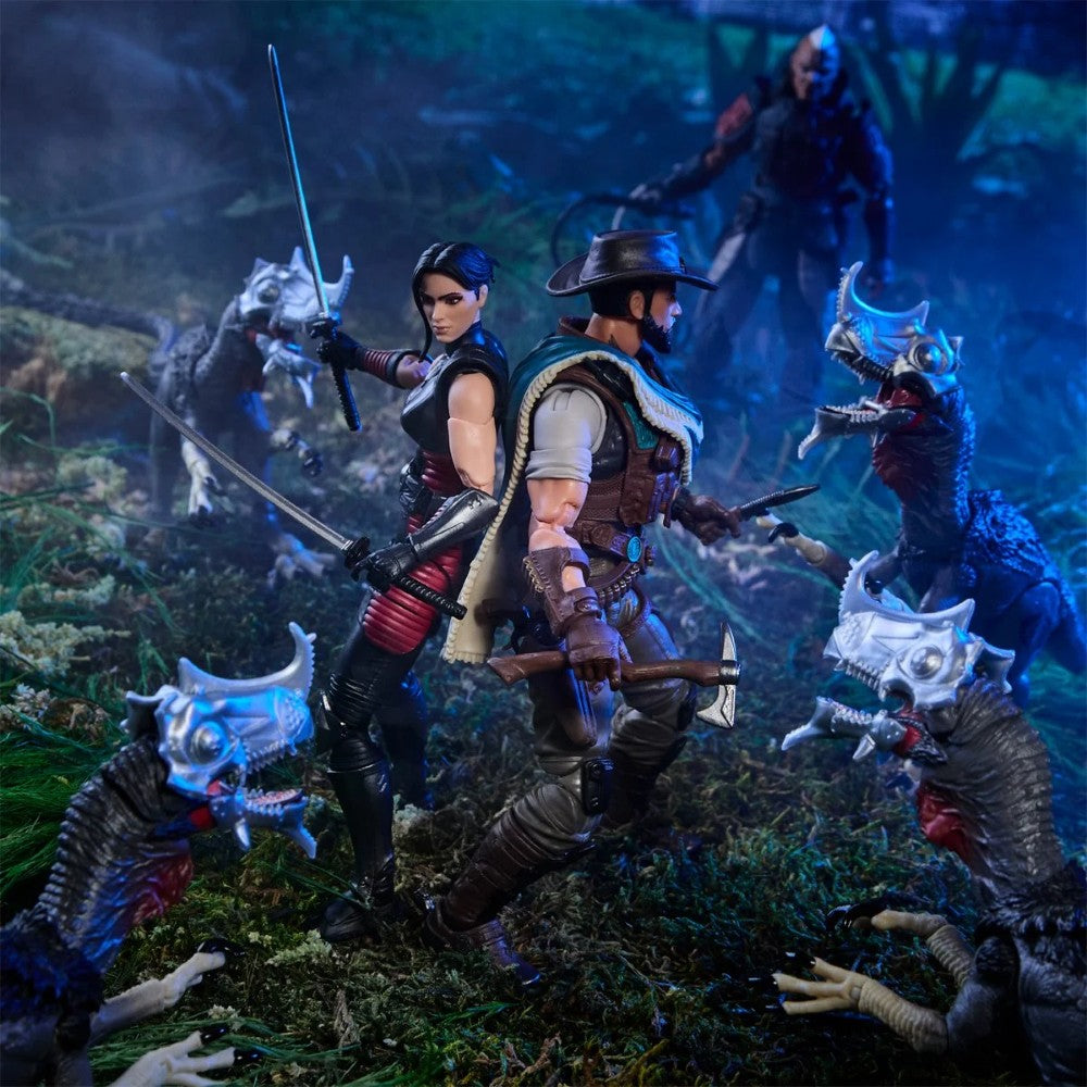 Rottclaw & Cobra Deinonychus GI Joe Classified 1:12 scale 6" Series Action Figure by Hasbro in a forest battle scene.