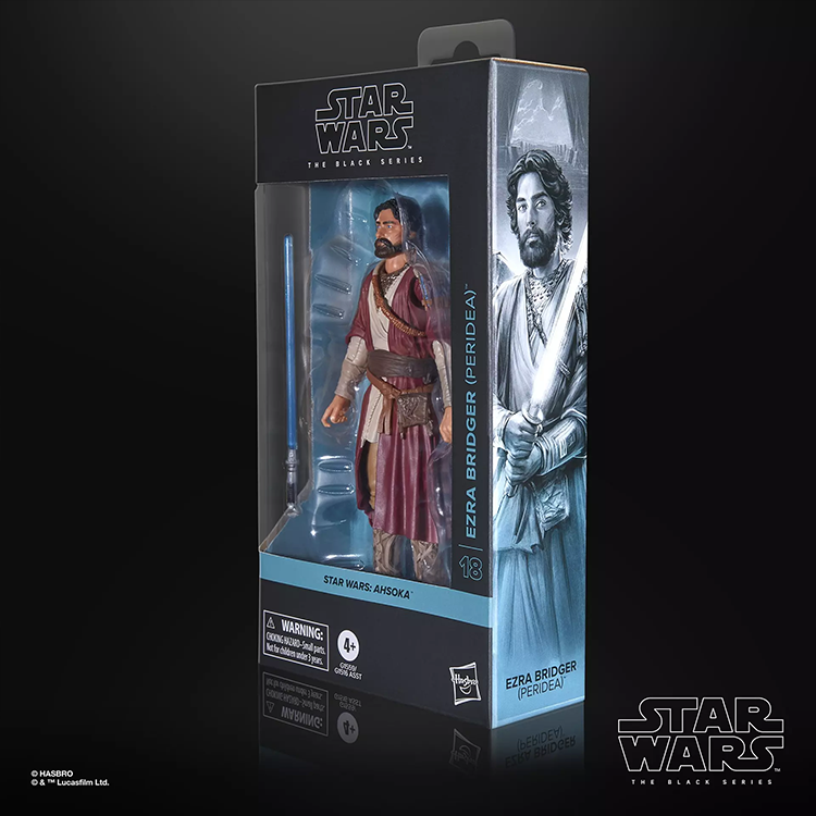 Hasbro Star Wars Black Series Ezra Bridger Peridea 6-inch action figure in collector packaging with lightsaber accessory