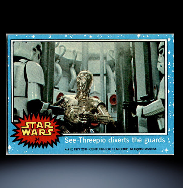 Image of #34 C-3PO diverts the guards 1977 Topps Star Wars Trading Card