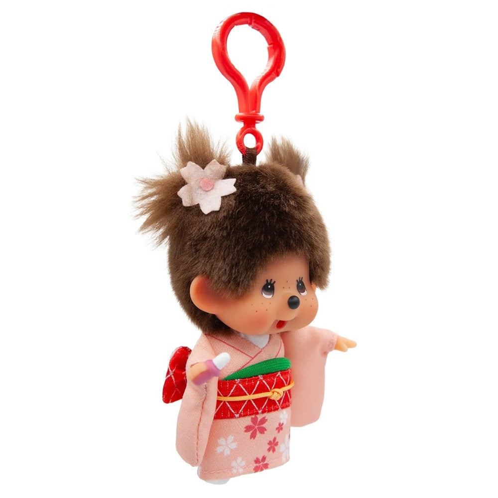 Monchhichi Sakura Kimono Girl Plush Keychain Official Sekiguchi 5.5"