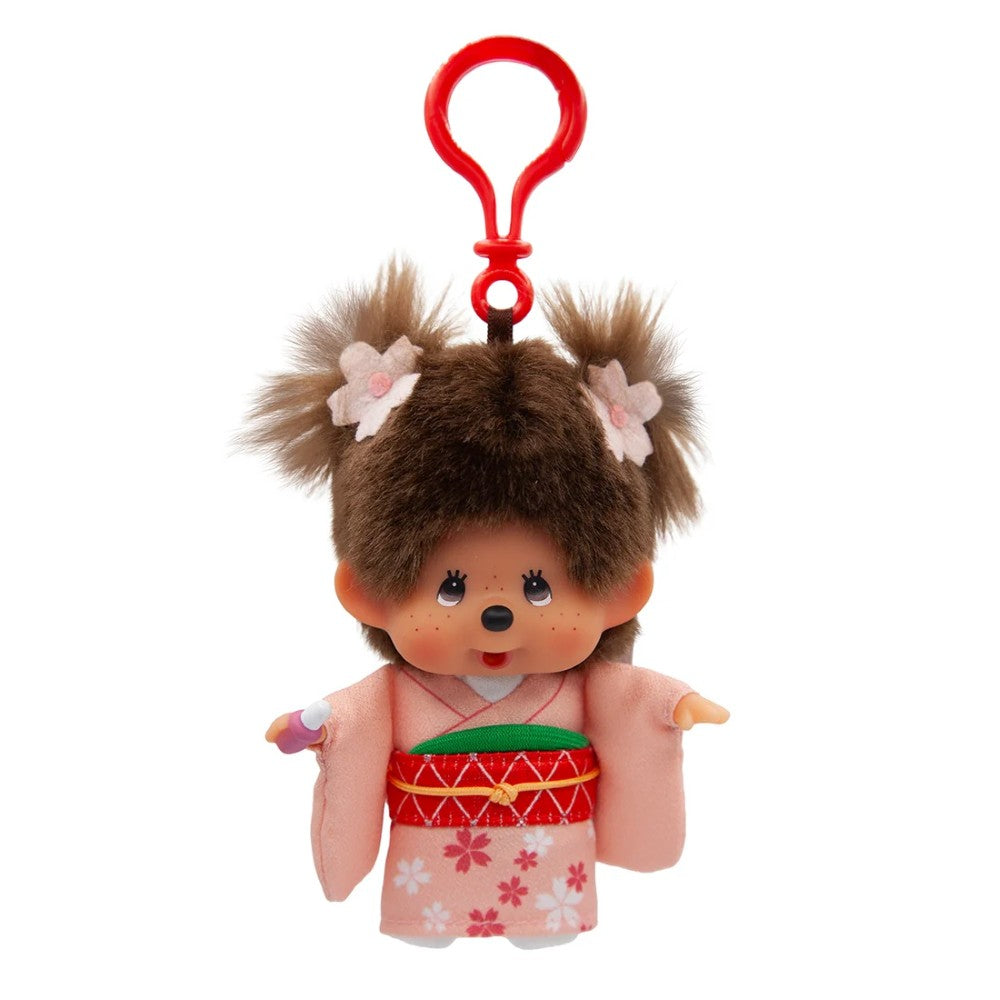 Monchhichi Sakura Kimono Girl Plush Keychain Official Sekiguchi 5.5"