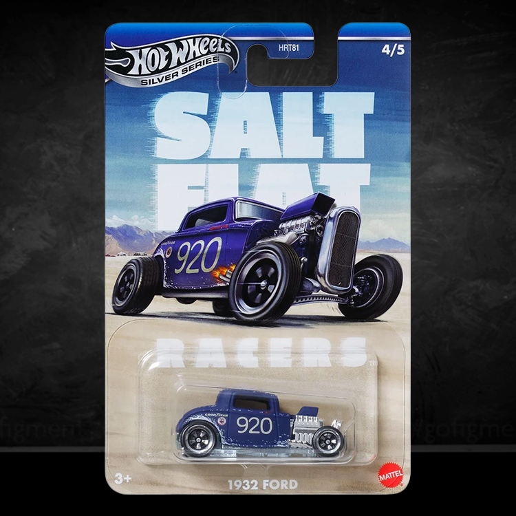 Hot Wheels Mattel 1932 Ford Salt Flat Racers die-cast car in packaging with vintage racing graphics and number 920 on side.