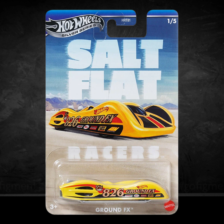Mattel Hot Wheels Ground FX die-cast car from Salt Flat Racers series in yellow with racing decals packaging