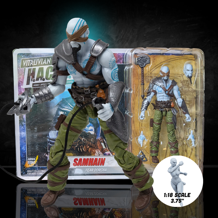 Samhain the Fear Dorcha -Vitruvian H.A.C.K.S. 1:18 Scale Action Figure by Boss Fight Studio Llc with weapons and extra head accessory