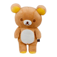 San-X Rilakkuma plush bear with yellow ears and feet, soft and cuddly, perfect for fans and collectors.