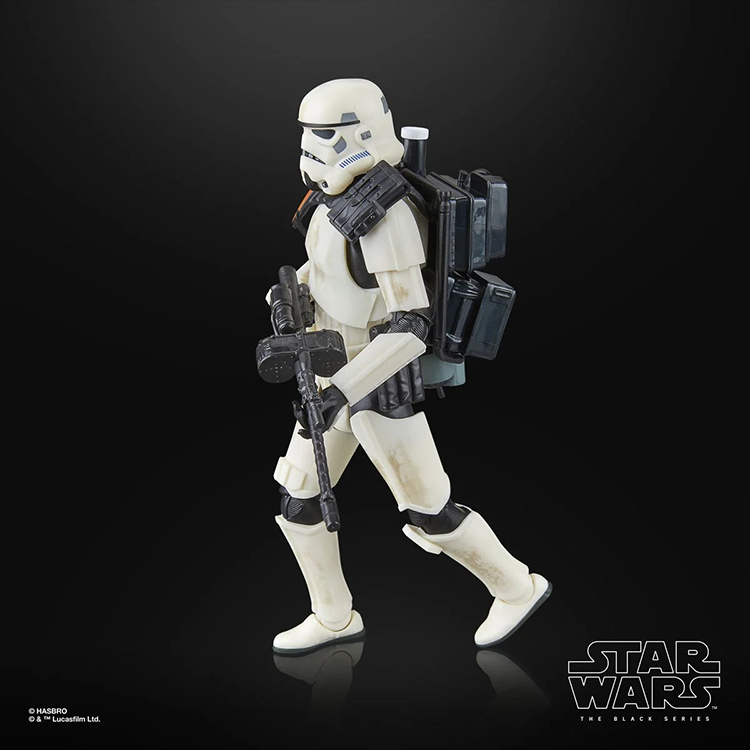 Hasbro Star Wars Black Series 6-inch Sandtrooper figure with detailed armor and desert gear walking pose.