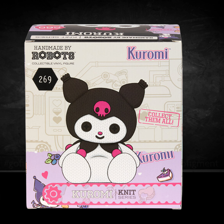 Handmade by Robots Kuromi vinyl figure in knit-inspired design, collectible toy in original packaging number 269.