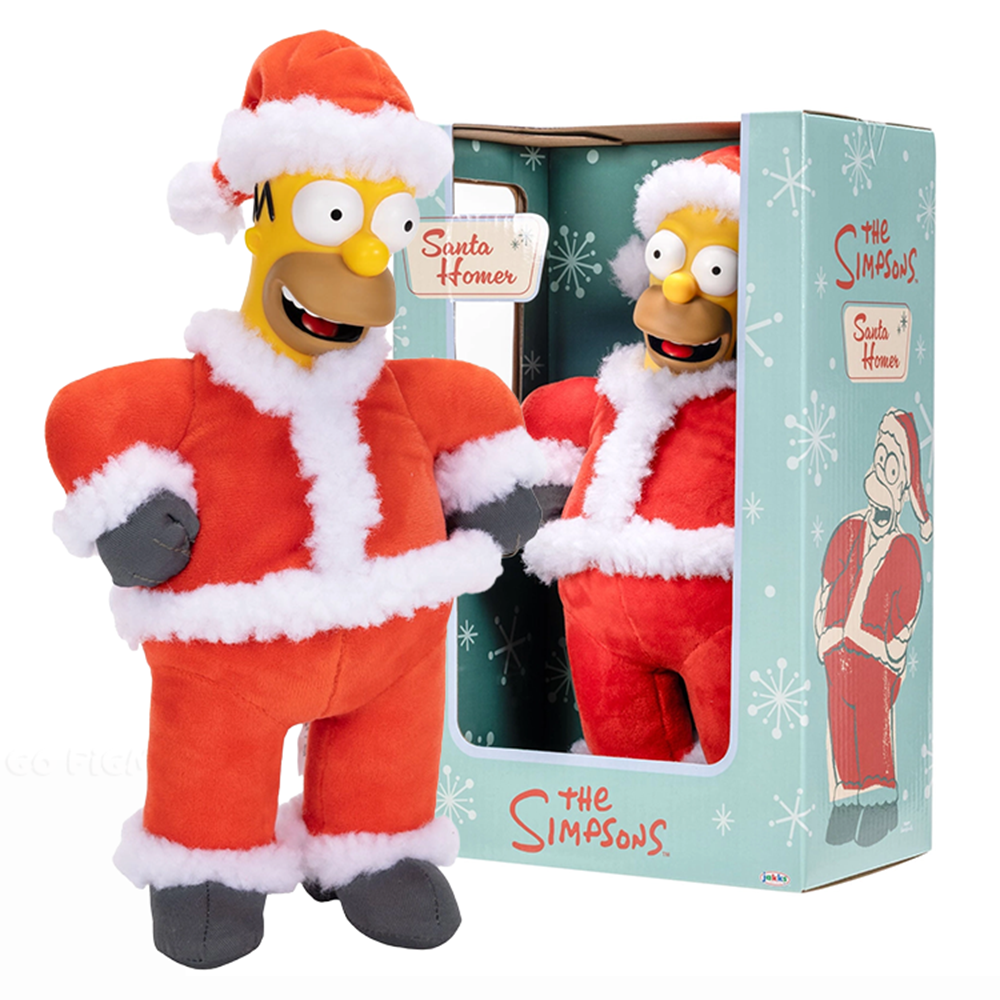Santa Homer Plush 10" Roto-Plush The Simpsons Holiday Figure Jakks Pacific New standing in red Santa suit with box.