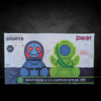 Handmade by Robots Scooby-Doo Space Kook and glow-in-the-dark Captain Cutler vinyl figures in knit style packaging