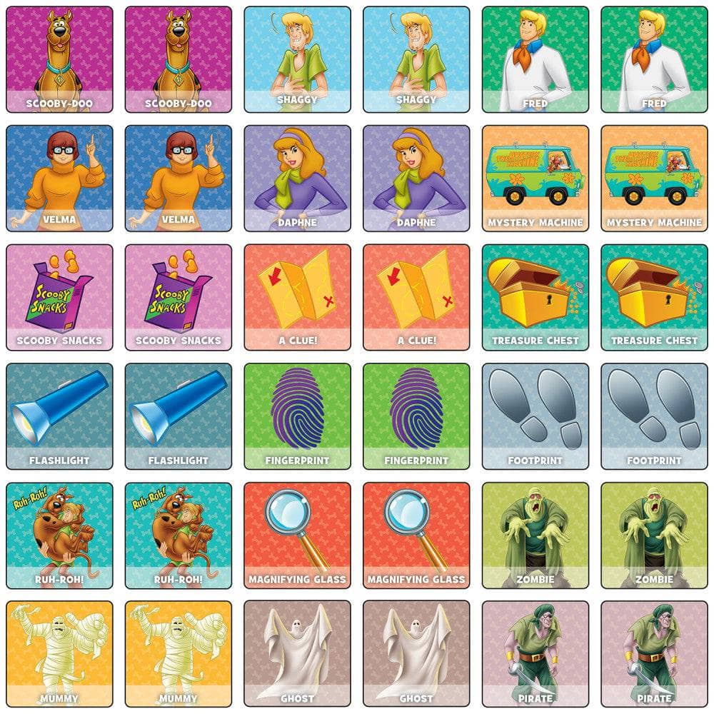 Scooby-Doo Memory-Matching game by Master Pieces featuring 36 colorful cards with characters and items from Mystery Inc.