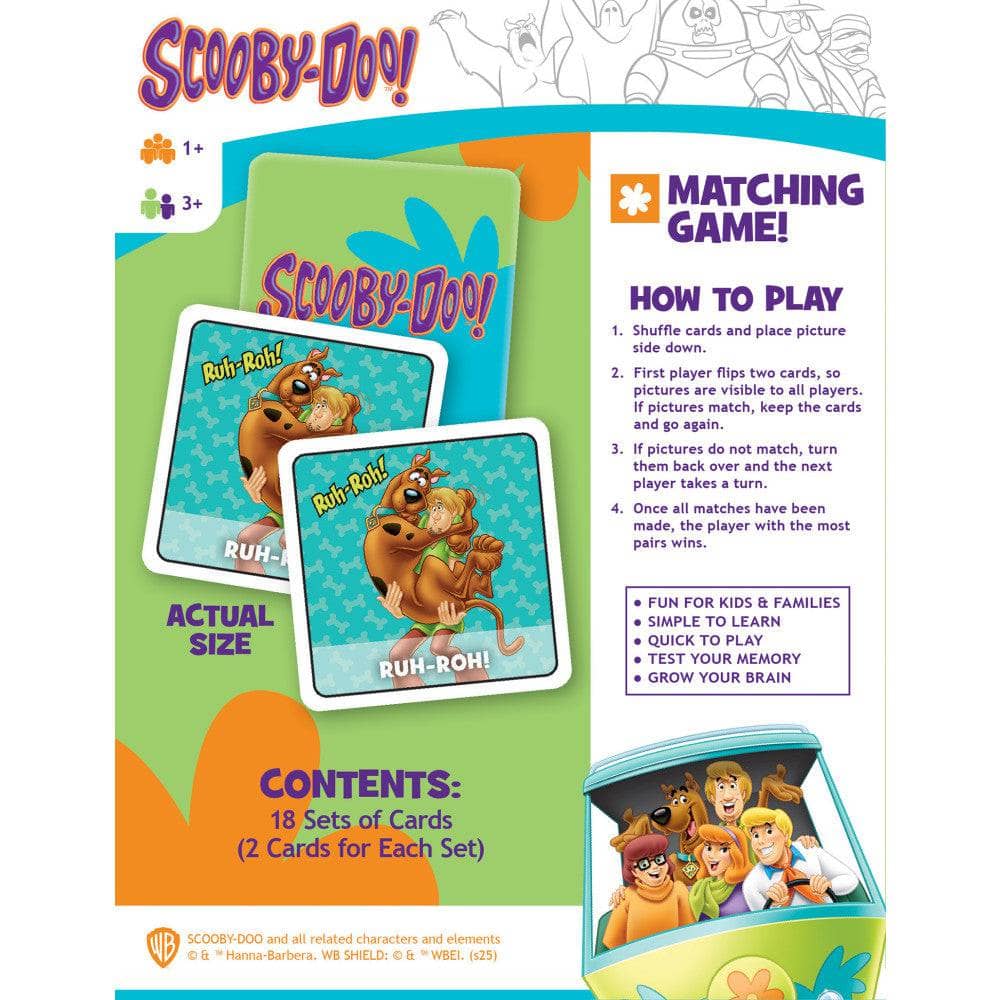 Scooby-Doo Memory-Matching game packaging by Master Pieces featuring 36 colorful cards with characters and instructions