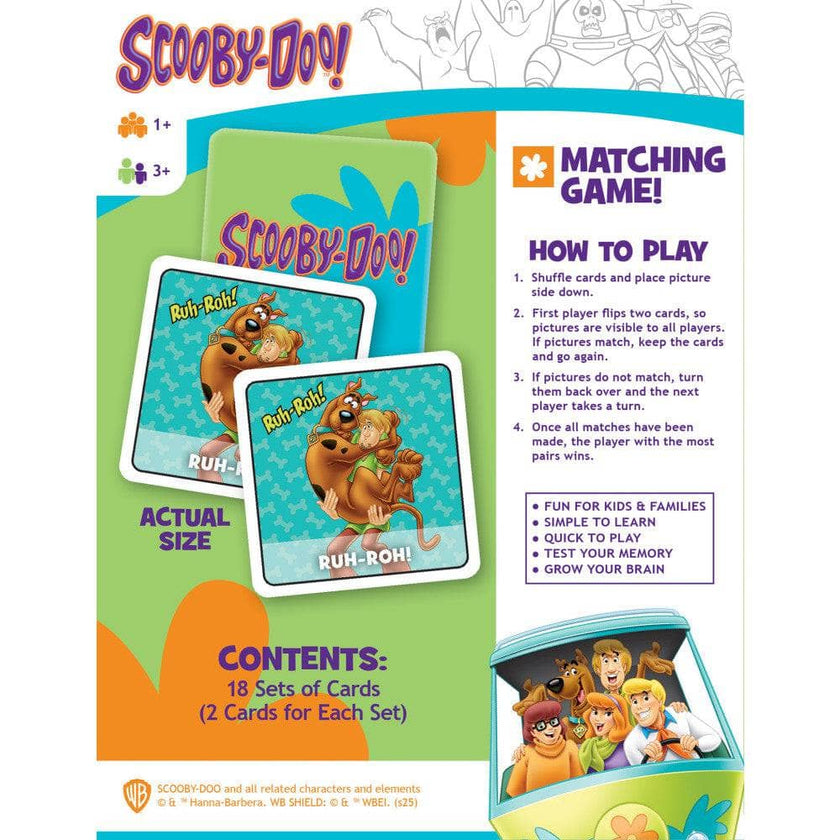 Scooby-Doo Memory-Matching game packaging by Master Pieces featuring 36 colorful cards with characters and instructions
