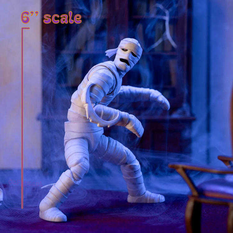 Scooby-Doo Mummy of Ankha 6-inch scale action figure by Jada Toys posed in eerie dimly lit room with fog.
