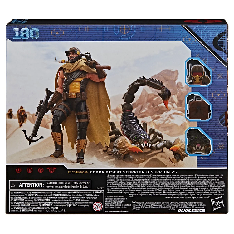 Hasbro G.I. Joe Cobra Desert Scorpion figure with mechanical scorpion companion in desert action pose packaging.