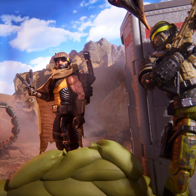 Hasbro G.I. Joe Cobra Desert Scorpion and SKRP10N-25 action figures posed in desert battle scene