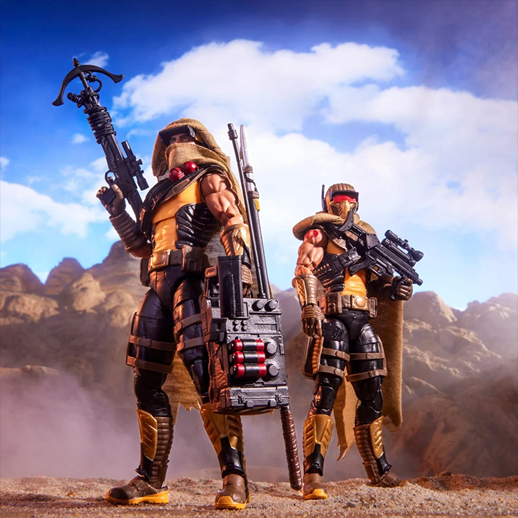 Two Hasbro G.I. Joe Classified Series Cobra Desert Scorpion and SKRP10N-25 action figures posed in desert terrain