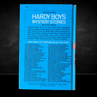 Back cover of vintage Hardy Boys Mystery book by F. W. Dixon, listing titles, published by Grosset & Dunlap.