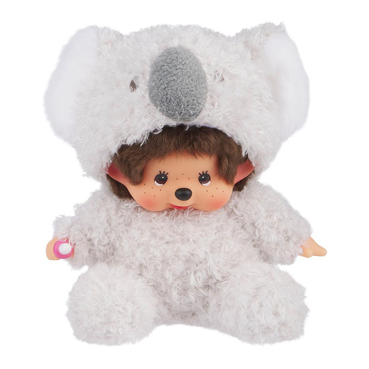 Sekiguchi Monchhichi plush doll dressed in a soft, fluffy koala suit with signature thumb-sucking feature.