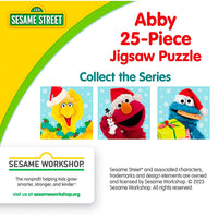 Sesame Street Abby 25-piece jigsaw puzzle by Master Pieces with holiday themed Big Bird, Elmo, and Cookie Monster images