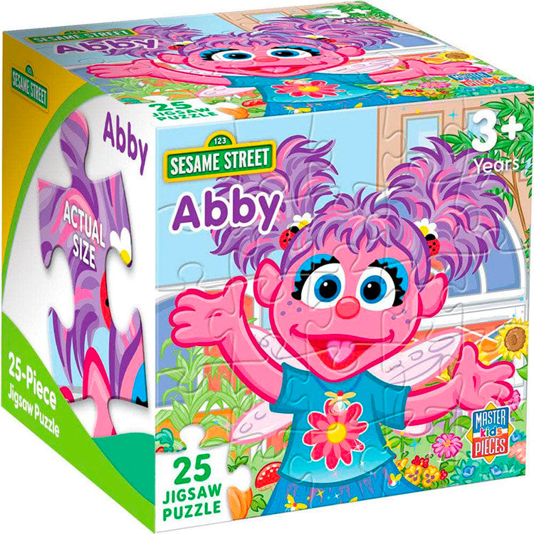 Master Pieces Sesame Street Abby 25-piece jigsaw puzzle featuring Abby Cadabby with colorful garden background packaging