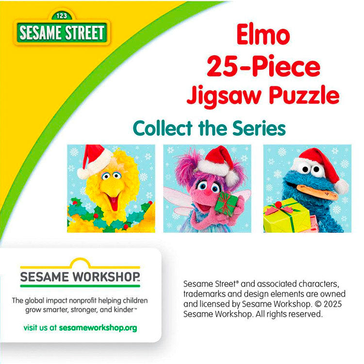 Master Pieces Sesame Street Elmo 25-piece jigsaw puzzle with holiday themed character images on box back