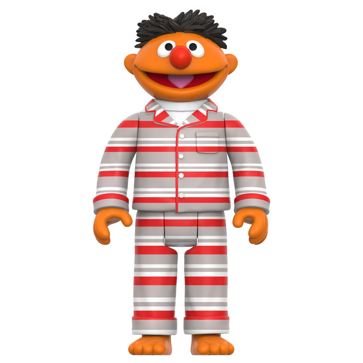 Ernie figure dressed in red, white, and gray striped pajamas standing against a plain white background