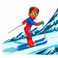 Jakks Pacific 5-inch Sexy Ned Flanders action figure in red ski outfit posed skiing on painted mountain slope background