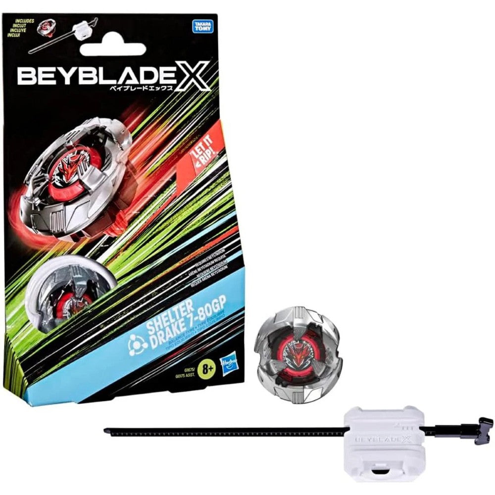 Shelter Drake Beyblade X Starter Pack Spinning Top Battle Toy new in box by Hasbro with red and silver design